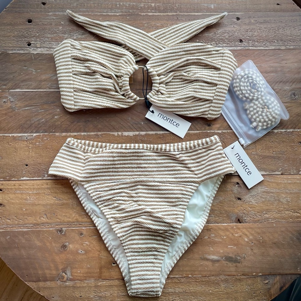 NWT Montce Tamarindo and Tori ties set size large in neutral stripe